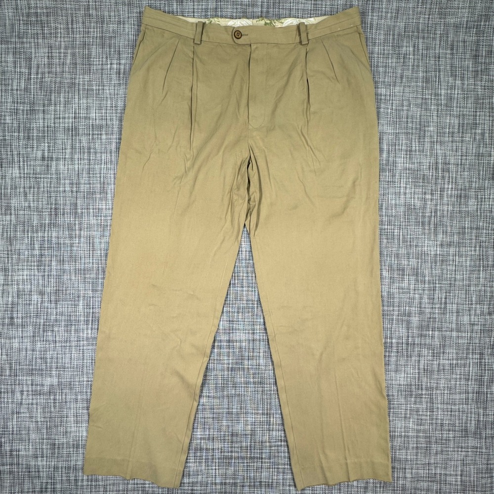 Tommy Bahama Mens 40x32 Khaki Tan Pleated Straight Leg Dress Pants Trousers